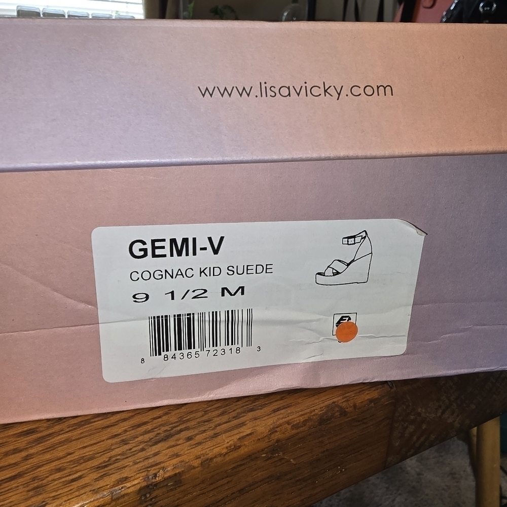 Lisa Vicky Espadrille Platform Wedge Suede Sandals Cognac Tan NIB Size 9.5 - Picture 8 of 10